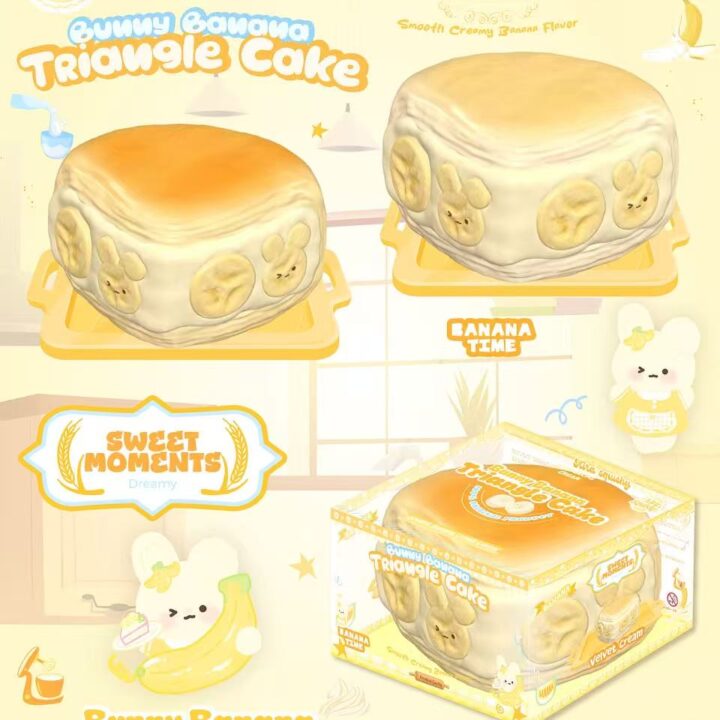 Bunny Banana Triangle Cake squishy in golden and cream colorways