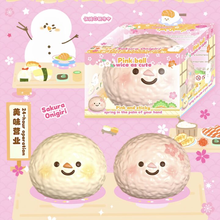Snowman Big Rice Ball squishy in milk cream and sakura pink colorways
